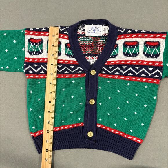 Kitestrings Holiday Cardigan Sweater Size 3T Green Kids Gold Button Details - Picture 9 of 11